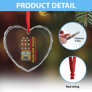 Patriotic School Bus Driver USA American Flag Heart Crystal Glass Ornament