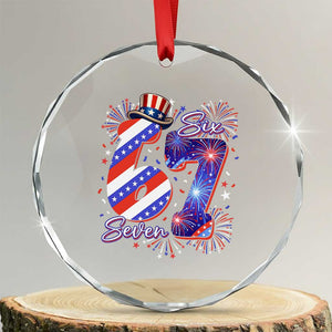 Patriotic Six Seven Crystal Glass Ornament Red White And Blue Fireworks Graphic TS12 Transparent Glass 3'' Circle Print Your Wear