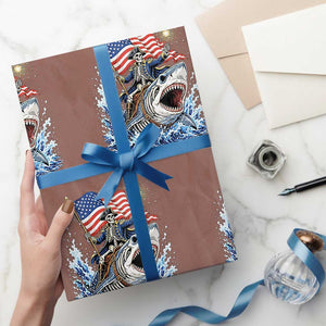 Patriotic Skeleton Pirate Riding Shark Wrapping Paper Roll American Ocean Pride