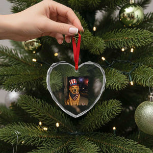 Patriotic Smoking Golden Retriever Heart Crystal Glass Ornament Funny Dog Lover Dad 4th Of July