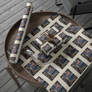 Patriotic Starry Night Cat Wrapping Paper Roll Cat Lover Gift TS12 Beige Print Your Wear