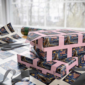Patriotic Starry Night Cat Wrapping Paper Roll Cat Lover Gift TS12 Light Pink Print Your Wear