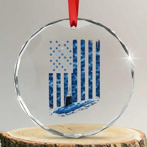 Patriotic Submarine Veteran Crystal Glass Ornament Submariner Vintage Camo American Flag TS11 Transparent Glass 3'' Circle Print Your Wear