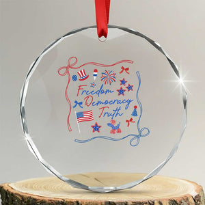 Patriotic Subtle FDT Crystal Glass Ornament Coquette Bow Patriotic 4th of July TS10 Transparent Glass 3'' Circle Print Your Wear