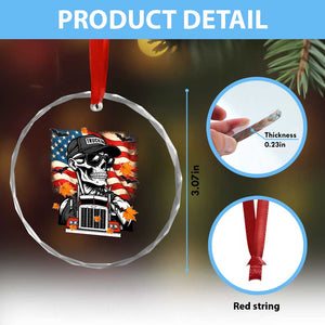 Patriotic Trucker Skeleton American Flag Crystal Glass Ornament TS14 Print Your Wear