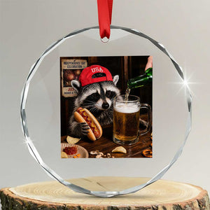 Patriotic USA Raccoon Drinking Beer Crystal Glass Ornament 4th of July Meme