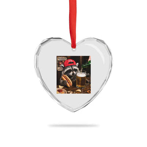 Patriotic USA Raccoon Drinking Beer Heart Crystal Glass Ornament 4th of July Meme