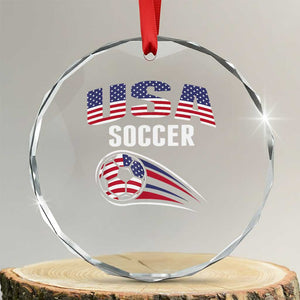 Patriotic USA Soccer Stars and Stripes Graphic Crystal Glass Ornament American Football Fan Game Day Spirit