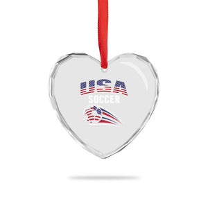 Patriotic USA Soccer Stars and Stripes Graphic Heart Crystal Glass Ornament American Football Fan Game Day Spirit