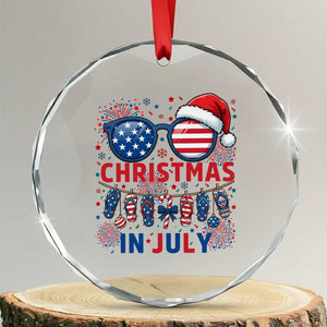 Patriotic USA Sunglasses Christmas In July Graphic Crystal Glass Ornament