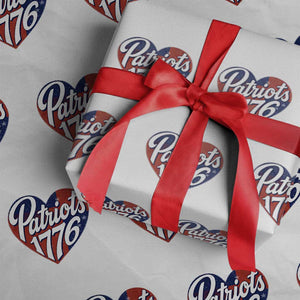 Patriots 1776 Red and Blue Heart Wrapping Paper Roll Classic Patriotic Sports Fan Style TS02 White Print Your Wear