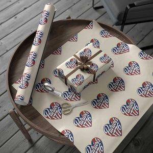 Patriots 1776 Red and Blue Heart Wrapping Paper Roll Classic Patriotic Sports Fan Style TS02 Beige Print Your Wear