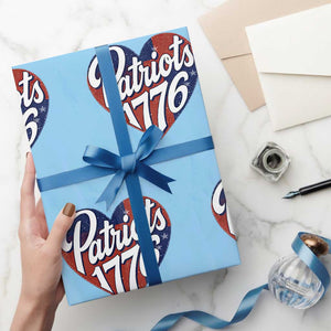 Patriots 1776 Red and Blue Heart Wrapping Paper Roll Classic Patriotic Sports Fan Style TS02 Light Blue Print Your Wear