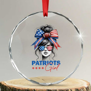 Patriots Girl Crystal Glass Ornament Funny Sport Fan New England Game Day Messy Bun TS11 Transparent Glass 3'' Circle Print Your Wear