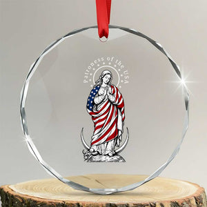 Patroness of the USA Virgin Mary Graphic Crystal Glass Ornament Patriotic American Flag Catholic Faith TS02 Transparent Glass 3'' Circle Print Your Wear