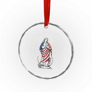 Patroness of the USA Virgin Mary Graphic Crystal Glass Ornament Patriotic American Flag Catholic Faith TS02 Print Your Wear
