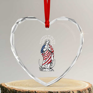 Patroness of the USA Virgin Mary Graphic Heart Crystal Glass Ornament Patriotic American Flag Catholic Faith