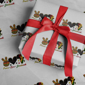 Peace Love Juneteenth Wrapping Paper Roll 1865 Heart Kente Peace Sign Africa Fist TS02 White Print Your Wear