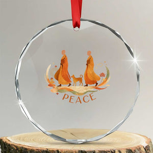 Peaceful Monks Walk with Aloka the Dog Crystal Glass Ornament Zen Art Buddhism Harmony TS02 Transparent Glass 3'' Circle Print Your Wear