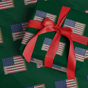 Pencil Stripes USA Flag Wrapping Paper Roll Proud American Teacher Graduation Gift TS12 Green Print Your Wear