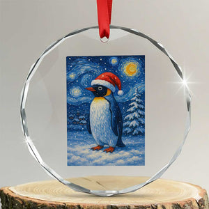 Penguin Christmas Crystal Glass Ornament Starry Night Van Gogh TS14 Transparent Glass 3'' Circle Print Your Wear