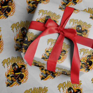 Penguin Playing Ice Hockey Wrapping Paper Roll Funny Sports Fan Gift TS12 White Print Your Wear