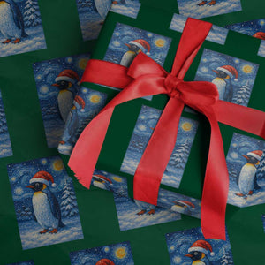 Penguin Xmas Wrapping Paper Roll Starry Night Van Gogh TS14 Green Print Your Wear