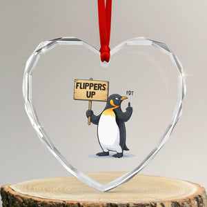 Penguins Resist Heart Crystal Glass Ornament Flippers Up Protest TS14 Transparent Glass 3'' Heart Print Your Wear