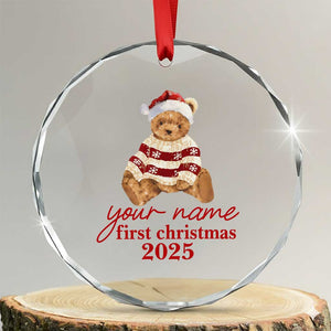 Personalised My First Christmas Crystal Glass Ornament Custom Name Newborn Baby 1st Xmas TS10 Transparent Glass 3'' Circle Print Your Wear