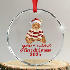 Personalised My First Christmas Crystal Glass Ornament Custom Name Newborn Baby 1st Xmas TS10 Transparent Glass 3'' Circle Print Your Wear