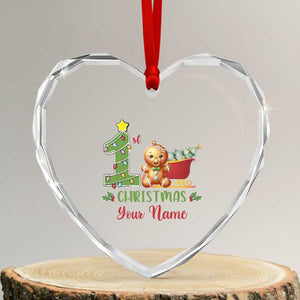 Personalized First Xmas Heart Crystal Glass Ornament Custom Name Baby Gingerbread My 1st Xmas TS09 Transparent Glass 3'' Heart Print Your Wear