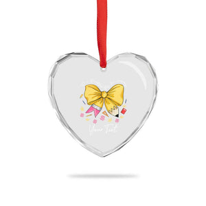 Personalized Teacher Coquette Bow Heart Crystal Glass Ornament Custom Name Cute Teacher Appreciation Gift TS10 Print Your Wear