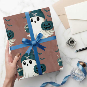 PFE Ghost Halloween Wrapping Paper Roll Retro Halloween Costume Philly Lover TS10 Mocha Print Your Wear