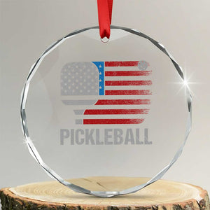 Pickleball Lover Vintage American Flag Crystal Glass Ornament 4th of July TS11 Transparent Glass 3'' Circle Print Your Wear