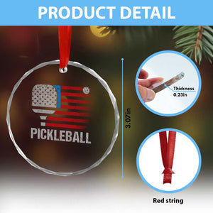 Pickleball Lover Vintage American Flag Crystal Glass Ornament 4th of July TS11 Print Your Wear