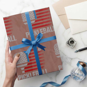 Pickleball Lover Vintage American Flag Wrapping Paper Roll 4th of July TS11 Mocha Print Your Wear
