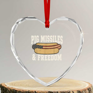 Pig Missiles And Freedom 4th of July Patriotic Hotdog Heart Crystal Glass Ornament