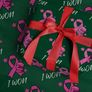 Pink Ribbon Wrapping Paper Roll I Won Breast Cancer Awareness TS10 Green Print Your Wear