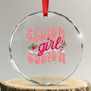Pink Xmas Sleigh Girl Sleigh Crystal Glass Ornament TS09 Transparent Glass 3'' Circle Print Your Wear