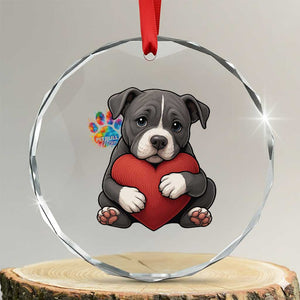 Pitbull Mom Crystal Glass Ornament Cute Puppy Hugging Heart Love Dog TS12 Transparent Glass 3'' Circle Print Your Wear