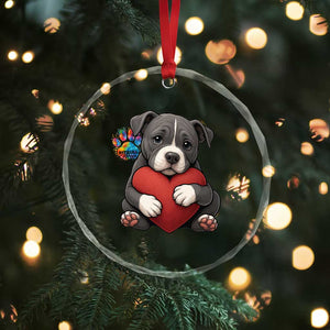 Pitbull Mom Crystal Glass Ornament Cute Puppy Hugging Heart Love Dog TS12 Print Your Wear