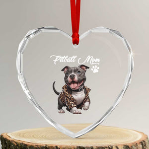 Pitbull Mom Heart Crystal Glass Ornament Cute Pitbull Puppy Dog Lovers TS12 Transparent Glass 3'' Heart Print Your Wear