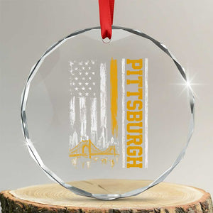 Pittsburgh City Skyline Roberto Clemente Bridge Graphic Crystal Glass Ornament American Flag Yellow Bridge City Hometown Pride