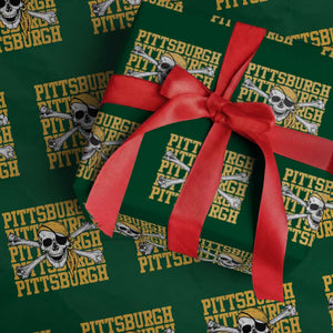 Pittsburgh Lovers Wrapping Paper Roll Retro Pennsylvania Steel City Pirate Skull TS10 Green Print Your Wear