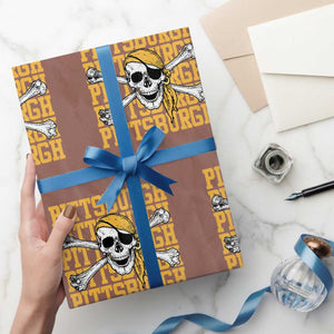 Pittsburgh Lovers Wrapping Paper Roll Retro Pennsylvania Steel City Pirate Skull TS10 Mocha Print Your Wear