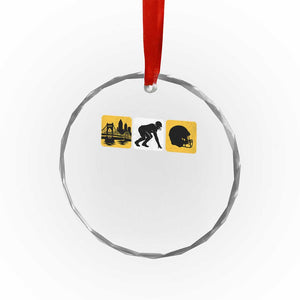 Pittsburgh Skyline Crest Graphic Crystal Glass Ornament Football Fan Pride
