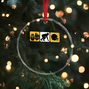 Pittsburgh Skyline Crest Graphic Crystal Glass Ornament Football Fan Pride