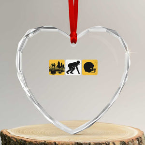 Pittsburgh Skyline Crest Graphic Heart Crystal Glass Ornament Football Fan Pride
