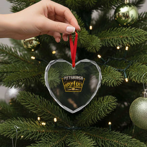 Pittsburgh Skyline Crest Graphic Heart Crystal Glass Ornament Football Lover Gift