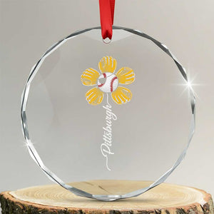 Pittsburgh Sport Retro Baseball Flower Crystal Glass Ornament Funny Game Day TS11 Transparent Glass 3'' Circle Print Your Wear